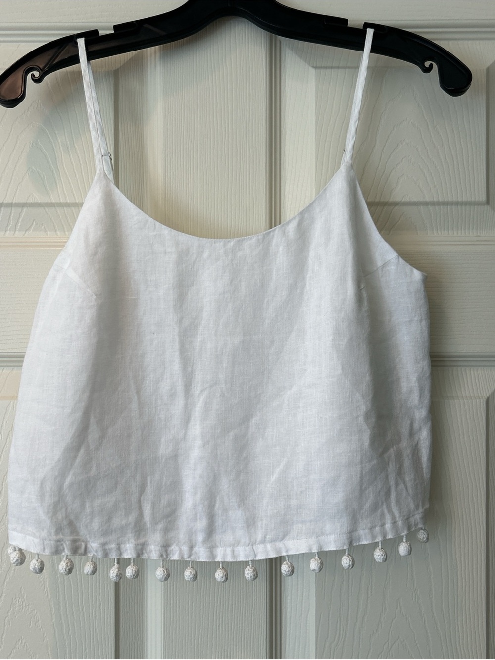 Club Monaco White Linen Pom-Pom Cami